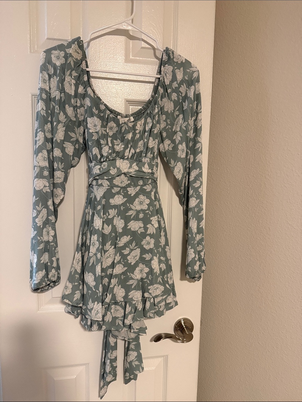 Altar'd State Sage Green Floral Ruffle Mini Dress